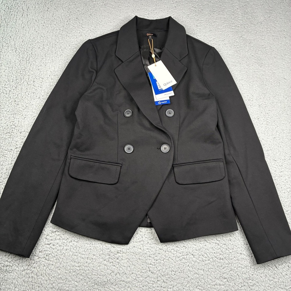 Quince Ultra-Stretch Ponte Double Breasted Blazer Woman's Small Black Office NWT